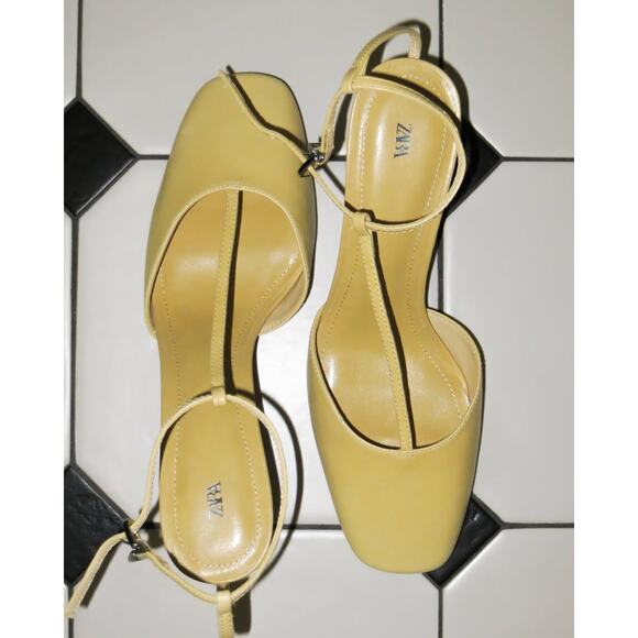 ZARA Yellow Leather Heels NWT - Picture 2 of 16